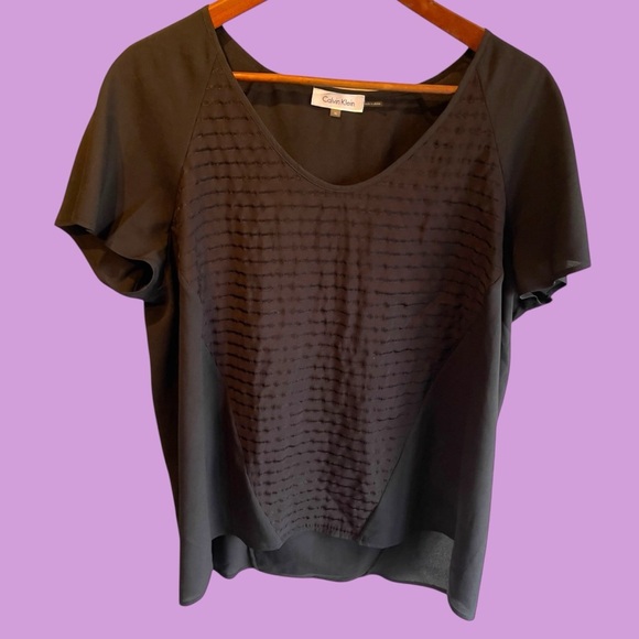 Calvin Klein short sleeve black on black sparkle stripe blouse XL - Picture 10 of 12